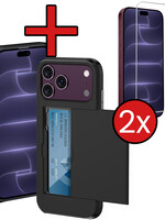 BTH BTH iPhone 18 Pro Hoesje Pashouder Hard Met 2x Screenprotector - Zwart