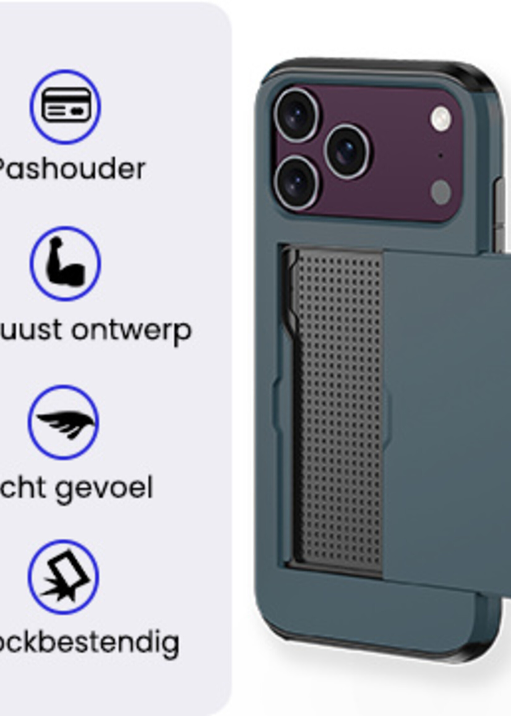 BTH BTH iPhone 18 Pro Max Hoesje Pashouder Hard - Donker Blauw