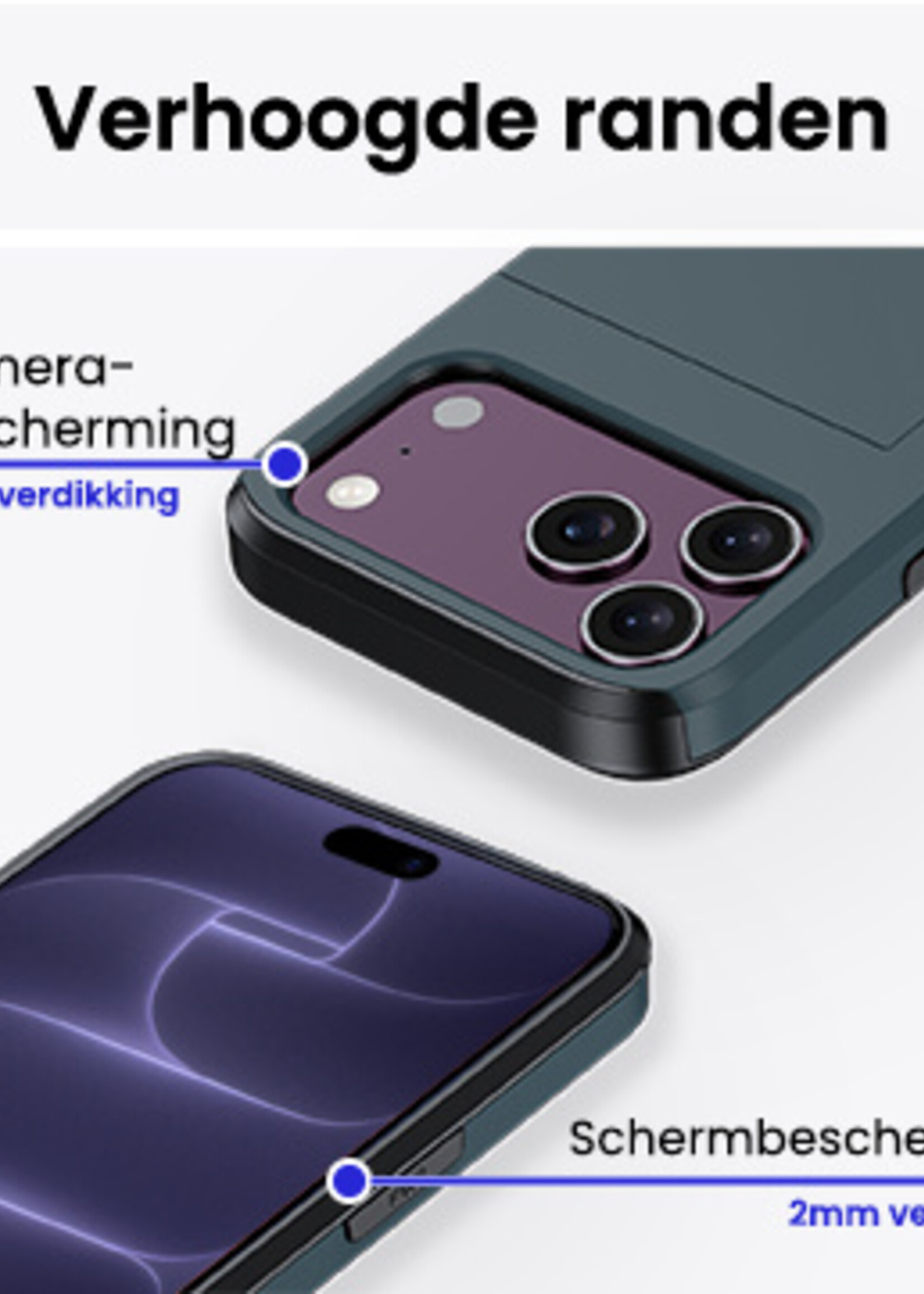 BTH BTH iPhone 18 Pro Max Hoesje Pashouder Hard - Donker Blauw
