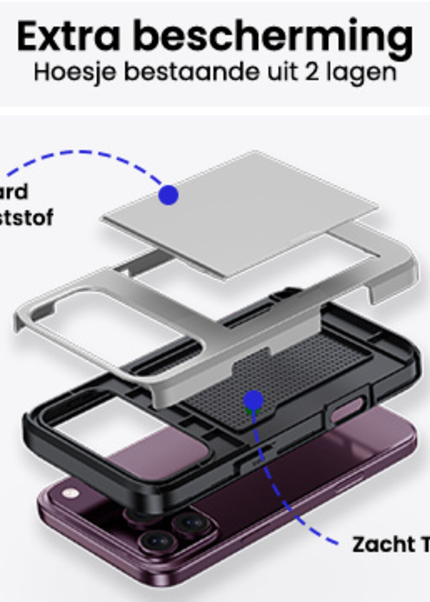 BTH BTH iPhone 18 Pro Max Hoesje Pashouder Hard - Grijs