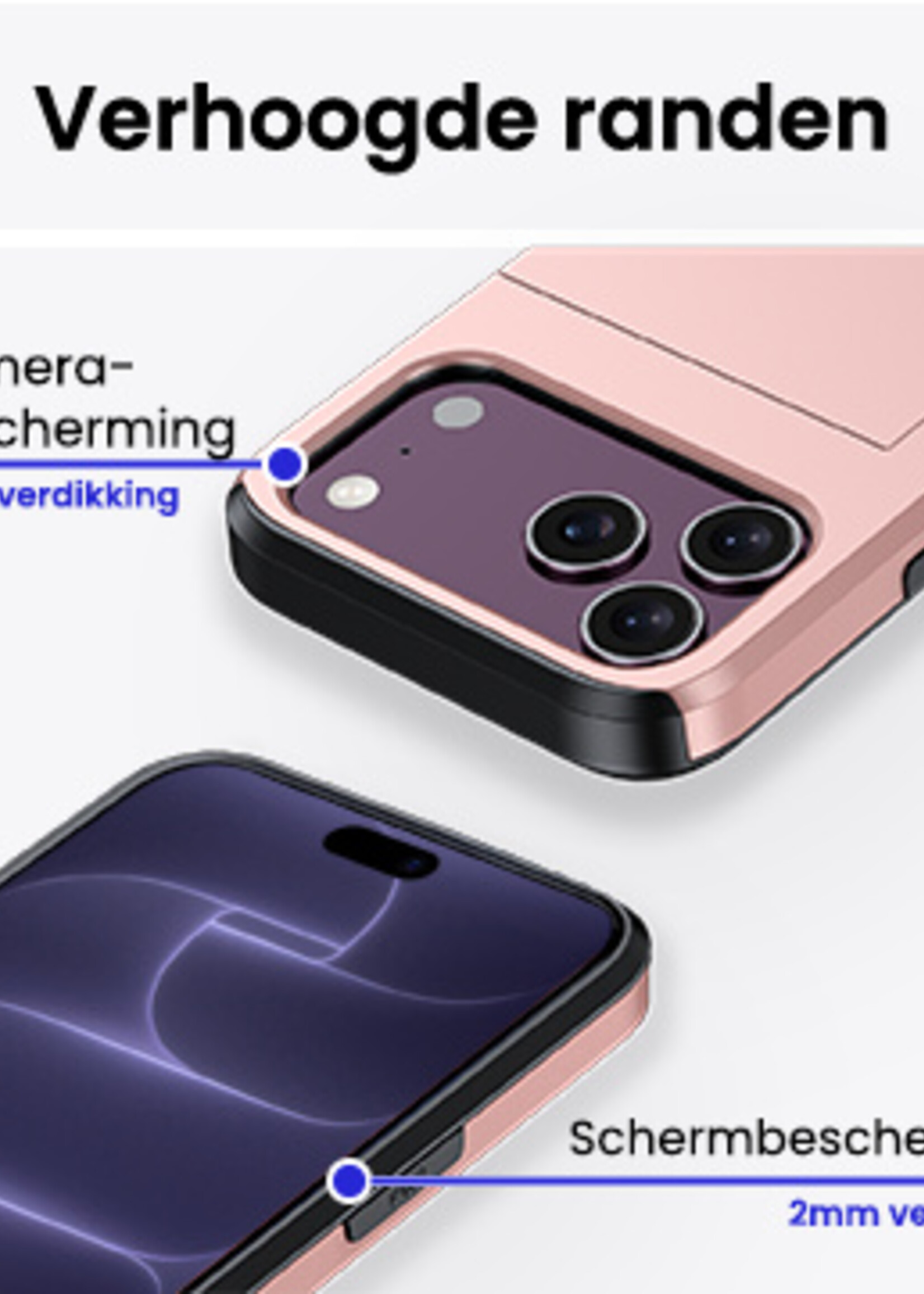BTH BTH iPhone 18 Pro Max Hoesje Pashouder Hard - Rose Goud