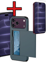 BTH BTH iPhone 18 Pro Max Hoesje Pashouder Hard Met Screenprotector - Donker Blauw