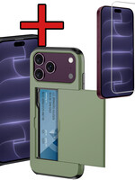 BTH BTH iPhone 18 Pro Max Hoesje Pashouder Hard Met Screenprotector - Donker Groen