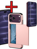 BTH BTH iPhone 18 Pro Max Hoesje Pashouder Hard Met Screenprotector - Rose Goud