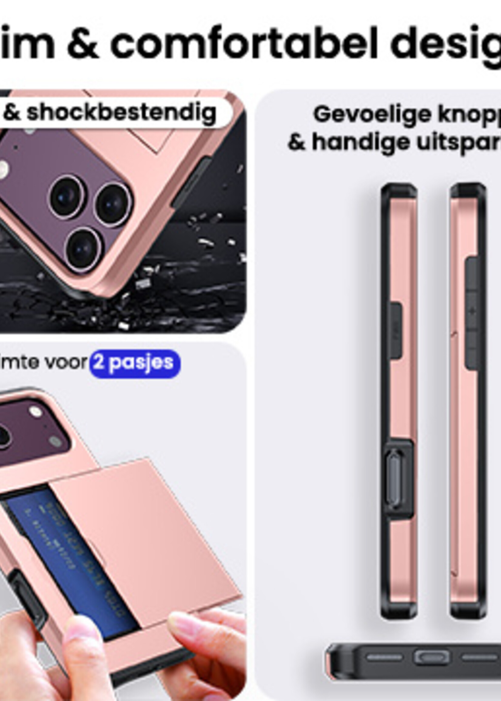 BTH BTH iPhone 18 Pro Max Hoesje Pashouder Hard Met Screenprotector - Rose Goud