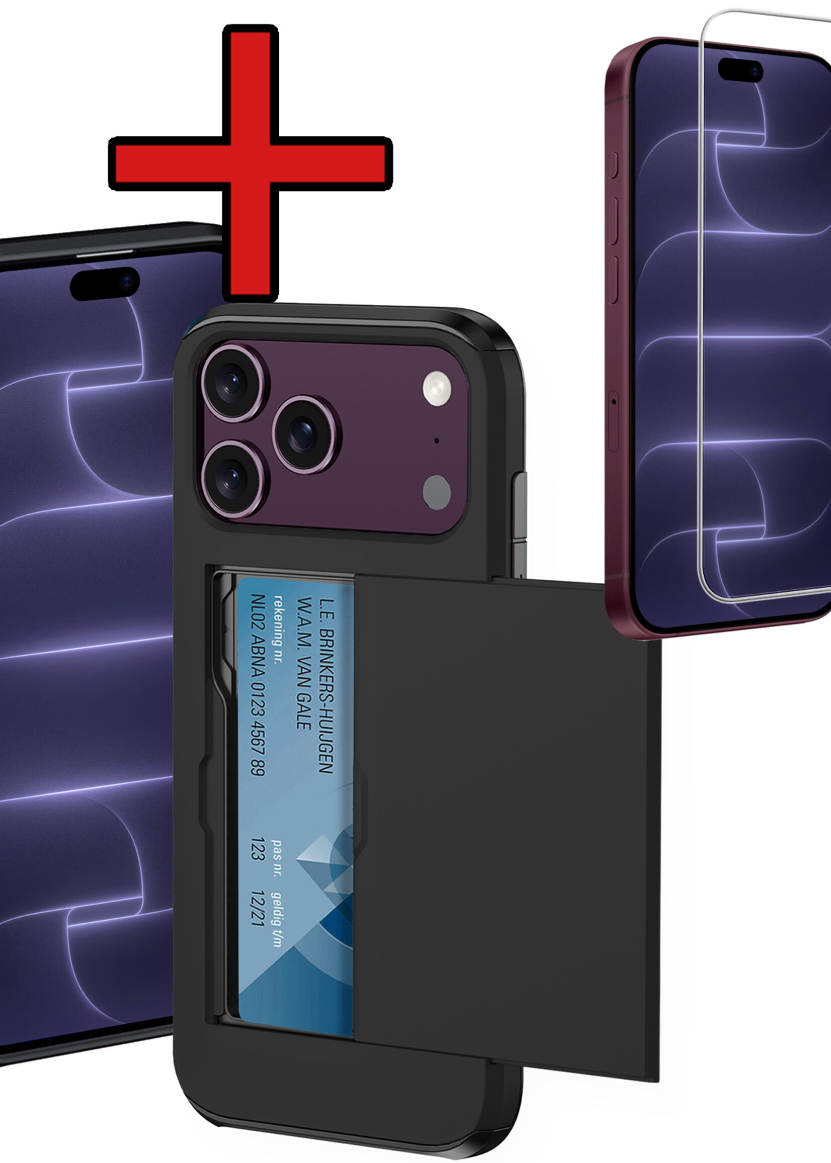 BTH BTH iPhone 18 Pro Max Hoesje Pashouder Hard Met Screenprotector - Zwart