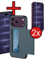 BTH BTH iPhone 18 Pro Max Hoesje Pashouder Hard Met 2x Screenprotector - Donker Blauw