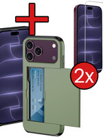 BTH BTH iPhone 18 Pro Max Hoesje Pashouder Hard Met 2x Screenprotector - Donker Groen