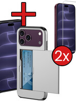 BTH BTH iPhone 18 Pro Max Hoesje Pashouder Hard Met 2x Screenprotector - Grijs