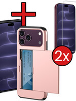BTH BTH iPhone 18 Pro Max Hoesje Pashouder Hard Met 2x Screenprotector - Rose Goud