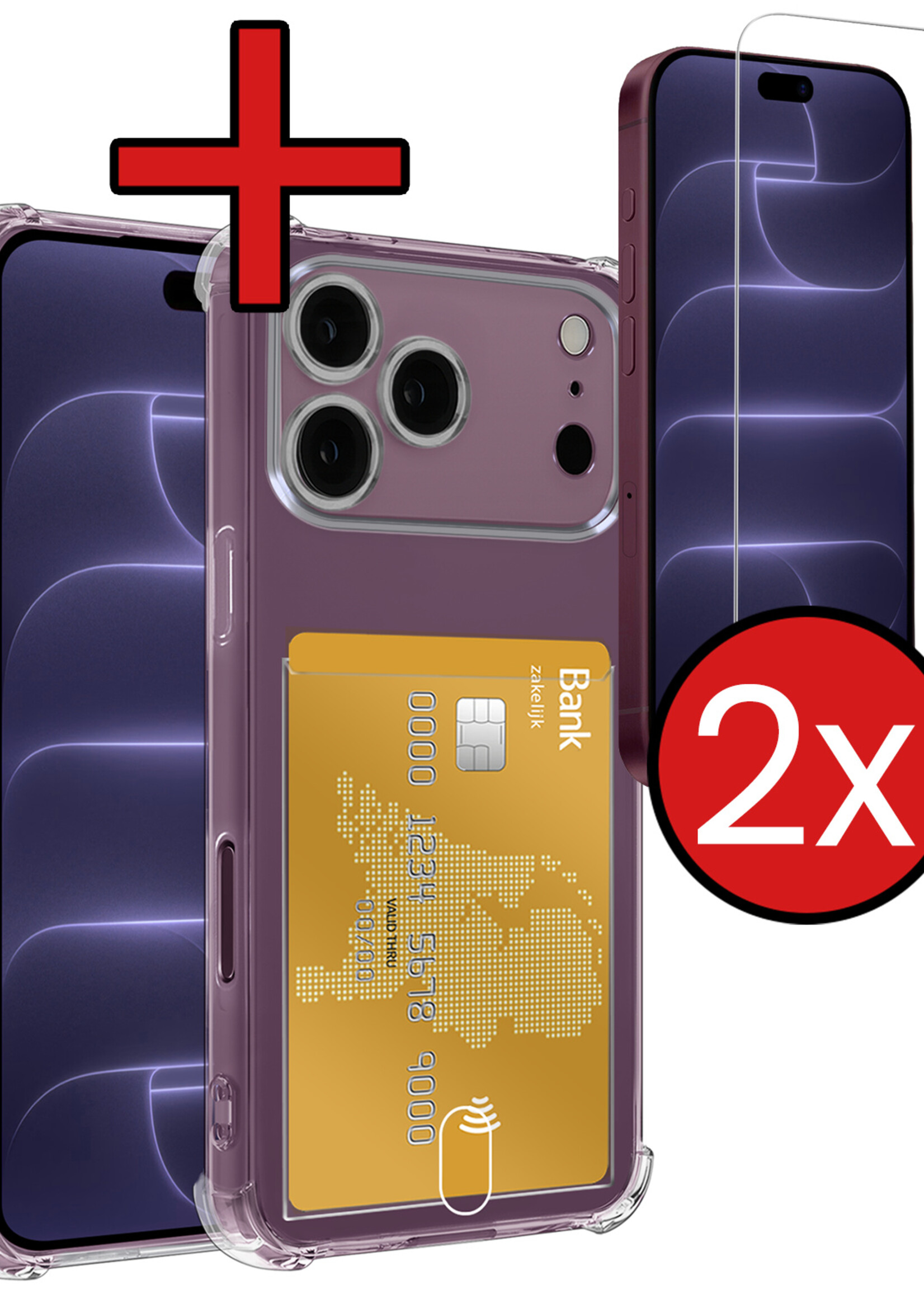BTH BTH iPhone 18 Pro Max Hoesje Pashouder Met 2x Screenprotector