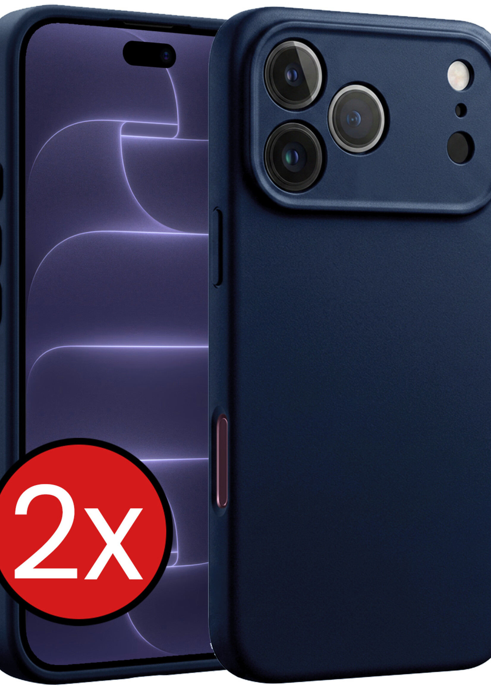 BTH BTH iPhone 18 Pro Hoesje Siliconen - Donkerblauw - 2 PACK