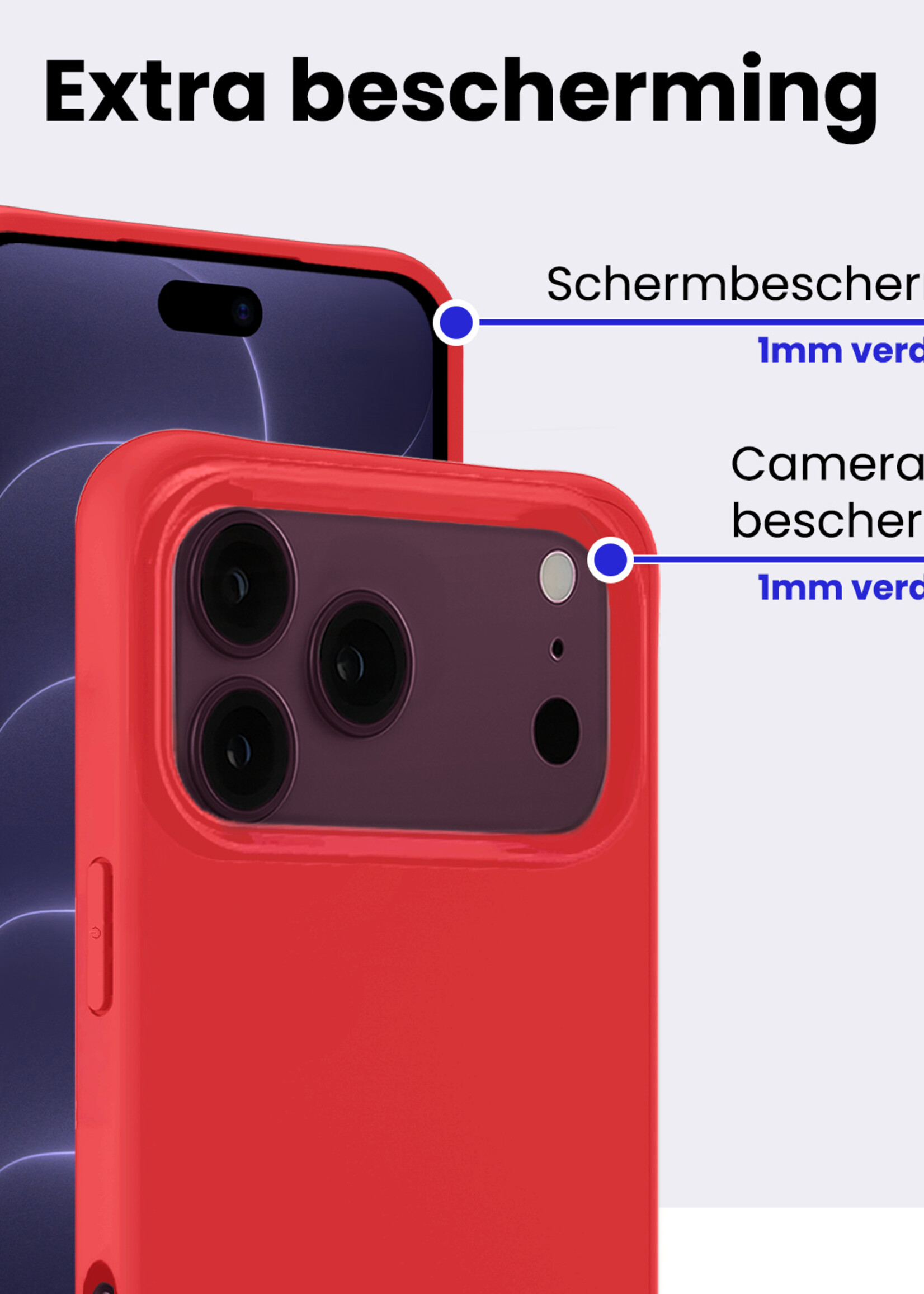 BTH BTH iPhone 18 Pro Hoesje Siliconen - Rood - 2 PACK