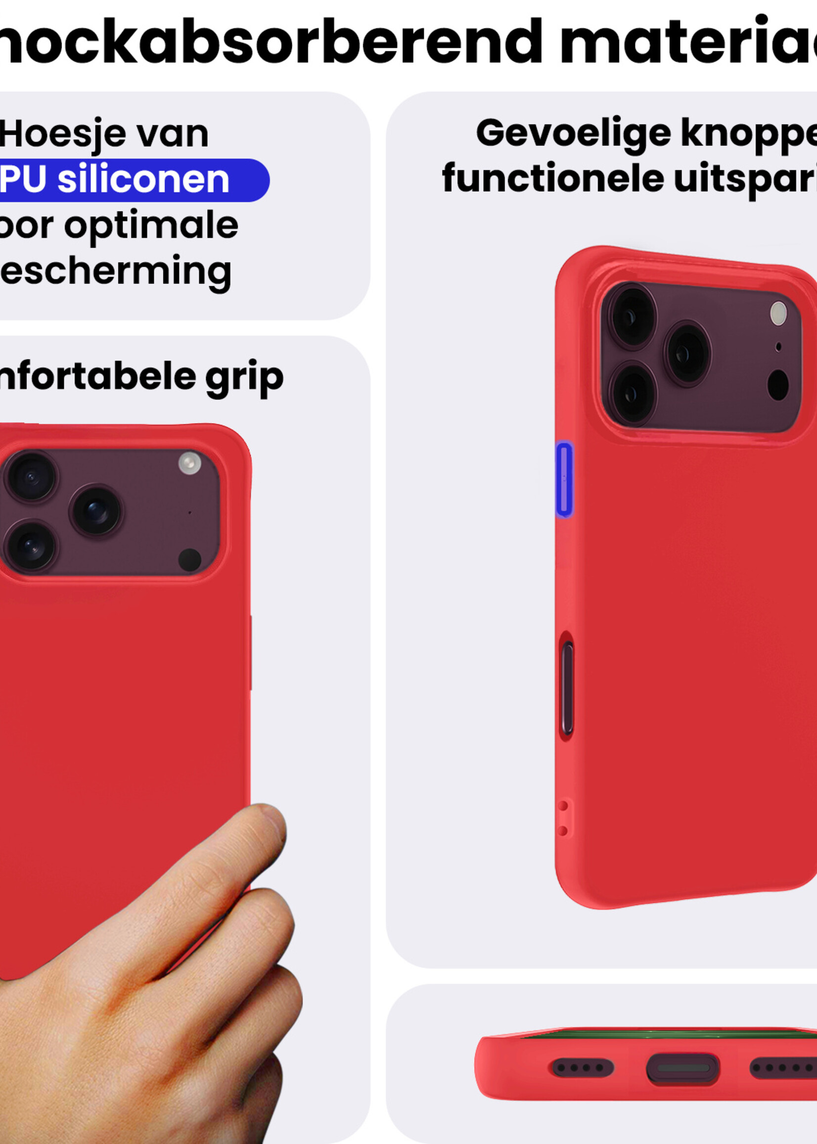BTH BTH iPhone 18 Pro Hoesje Siliconen - Rood - 2 PACK