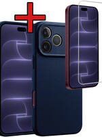 BTH BTH iPhone 18 Pro Hoesje Siliconen Met Screenprotector Met Dichte Notch - Donkerblauw