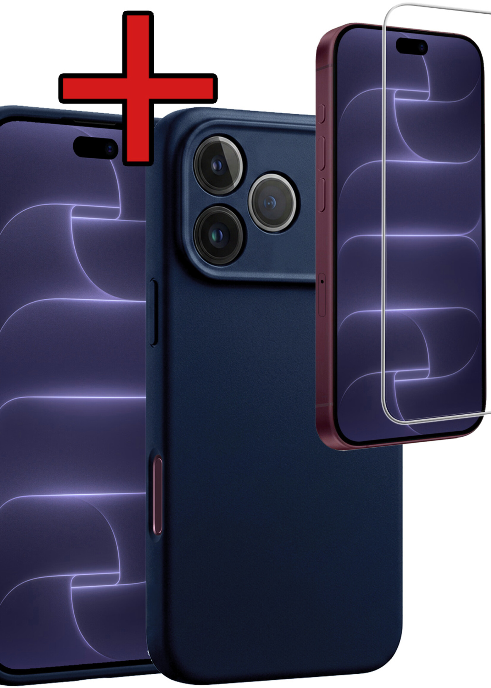 BTH BTH iPhone 18 Pro Hoesje Siliconen Met Screenprotector Met Dichte Notch - Donkerblauw