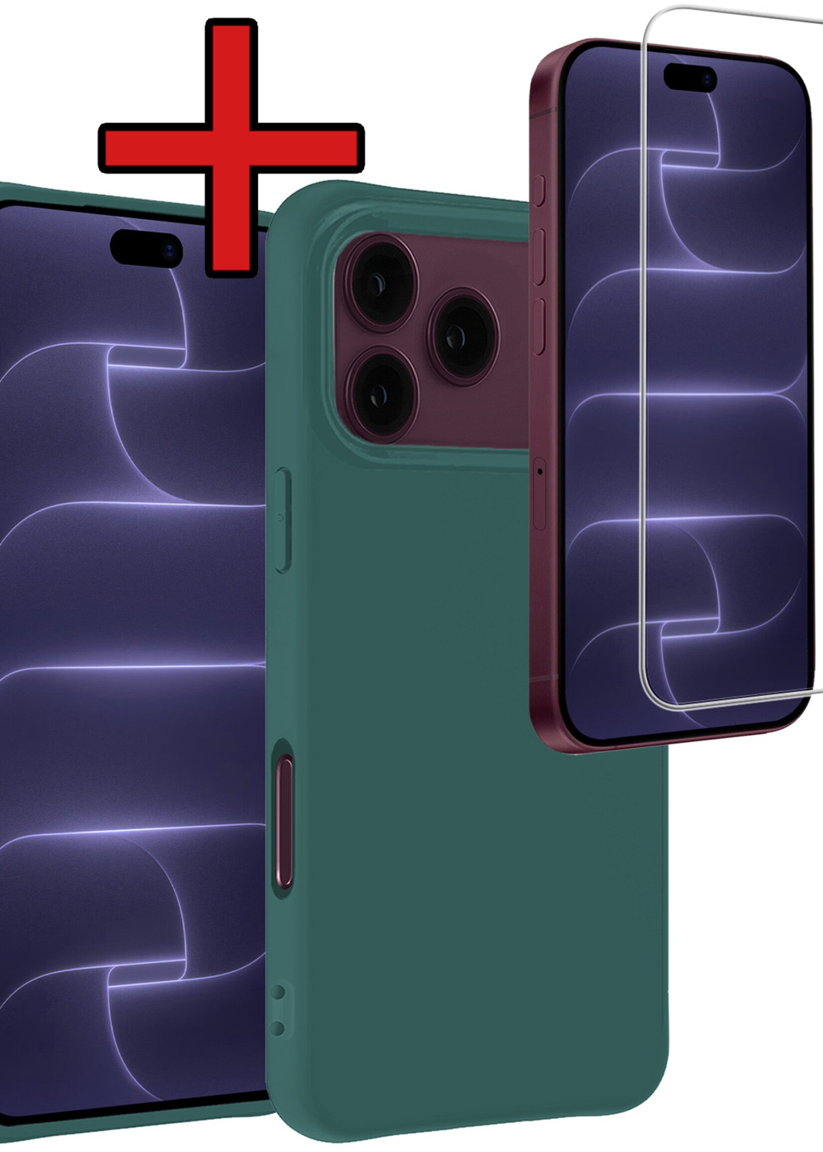 BTH BTH iPhone 18 Pro Hoesje Siliconen Met Screenprotector Met Dichte Notch - Donkergroen