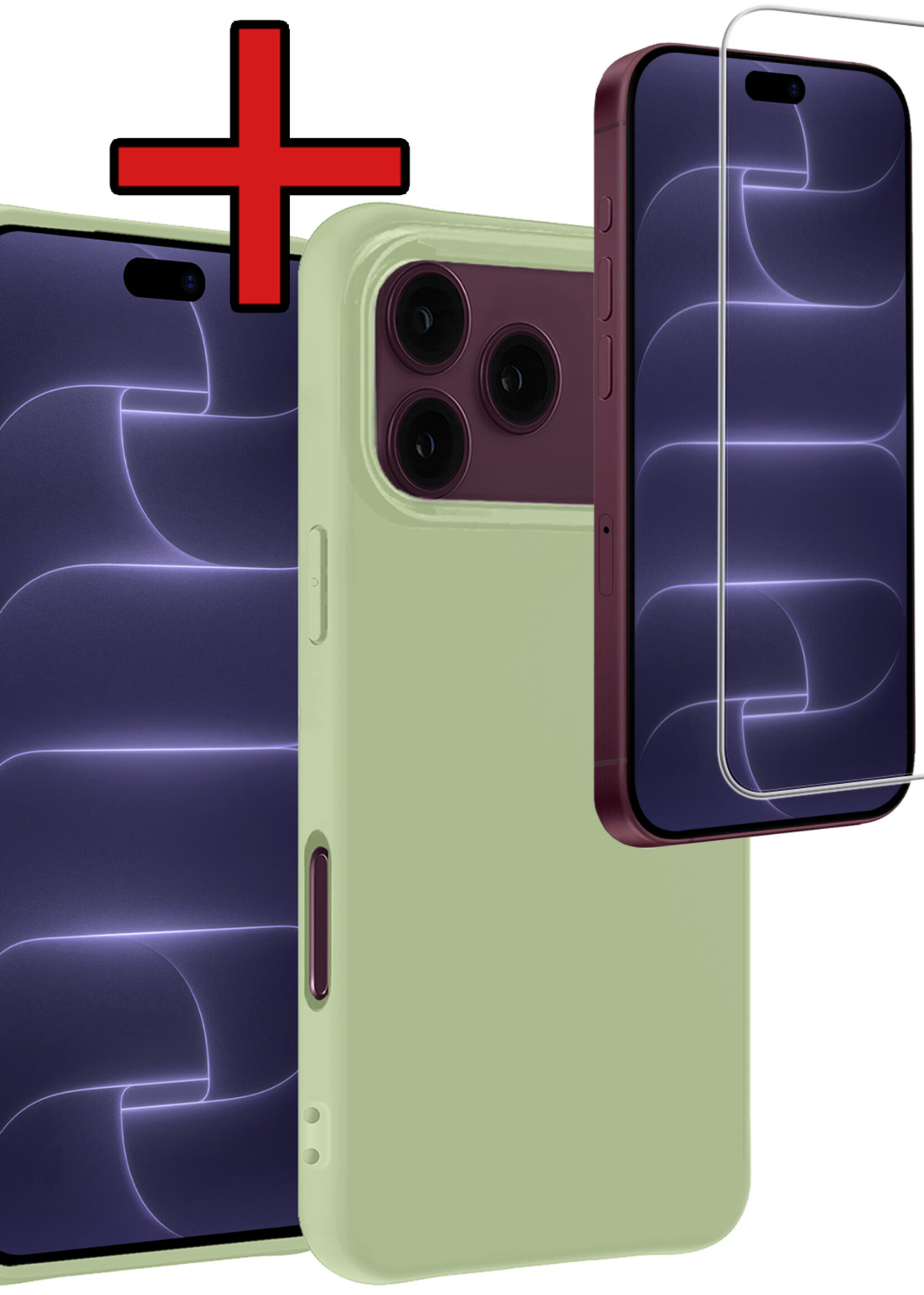 BTH BTH iPhone 18 Pro Hoesje Siliconen Met Screenprotector Met Dichte Notch - Groen