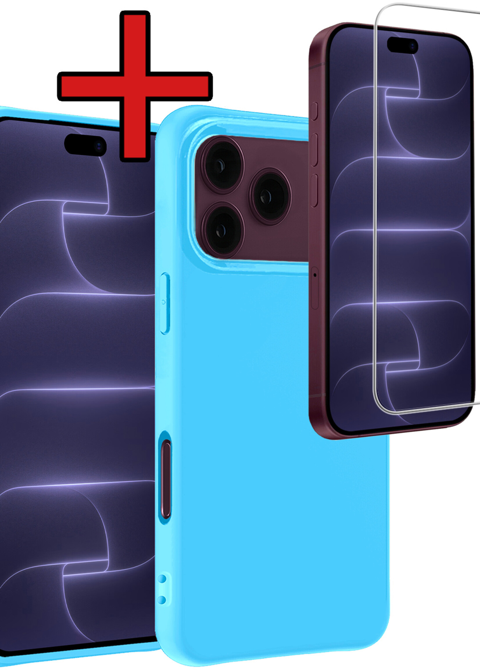 BTH BTH iPhone 18 Pro Hoesje Siliconen Met Screenprotector Met Dichte Notch - Lichtblauw