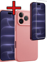 BTH BTH iPhone 18 Pro Hoesje Siliconen Met Screenprotector Met Dichte Notch - Lichtroze