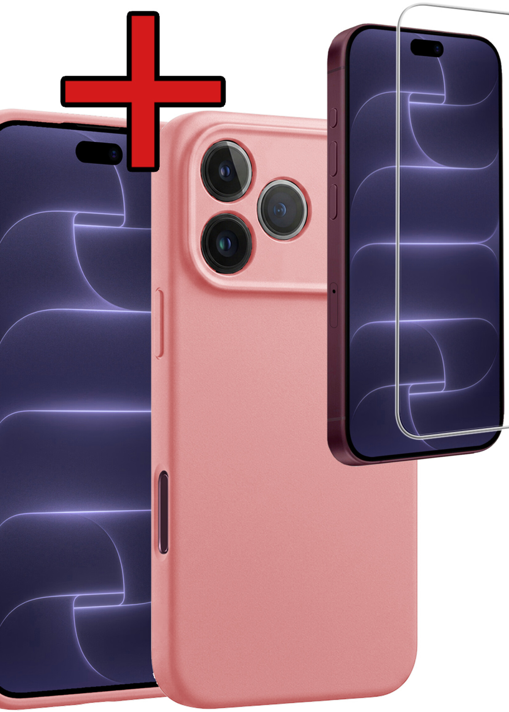 BTH BTH iPhone 18 Pro Hoesje Siliconen Met Screenprotector Met Dichte Notch - Lichtroze