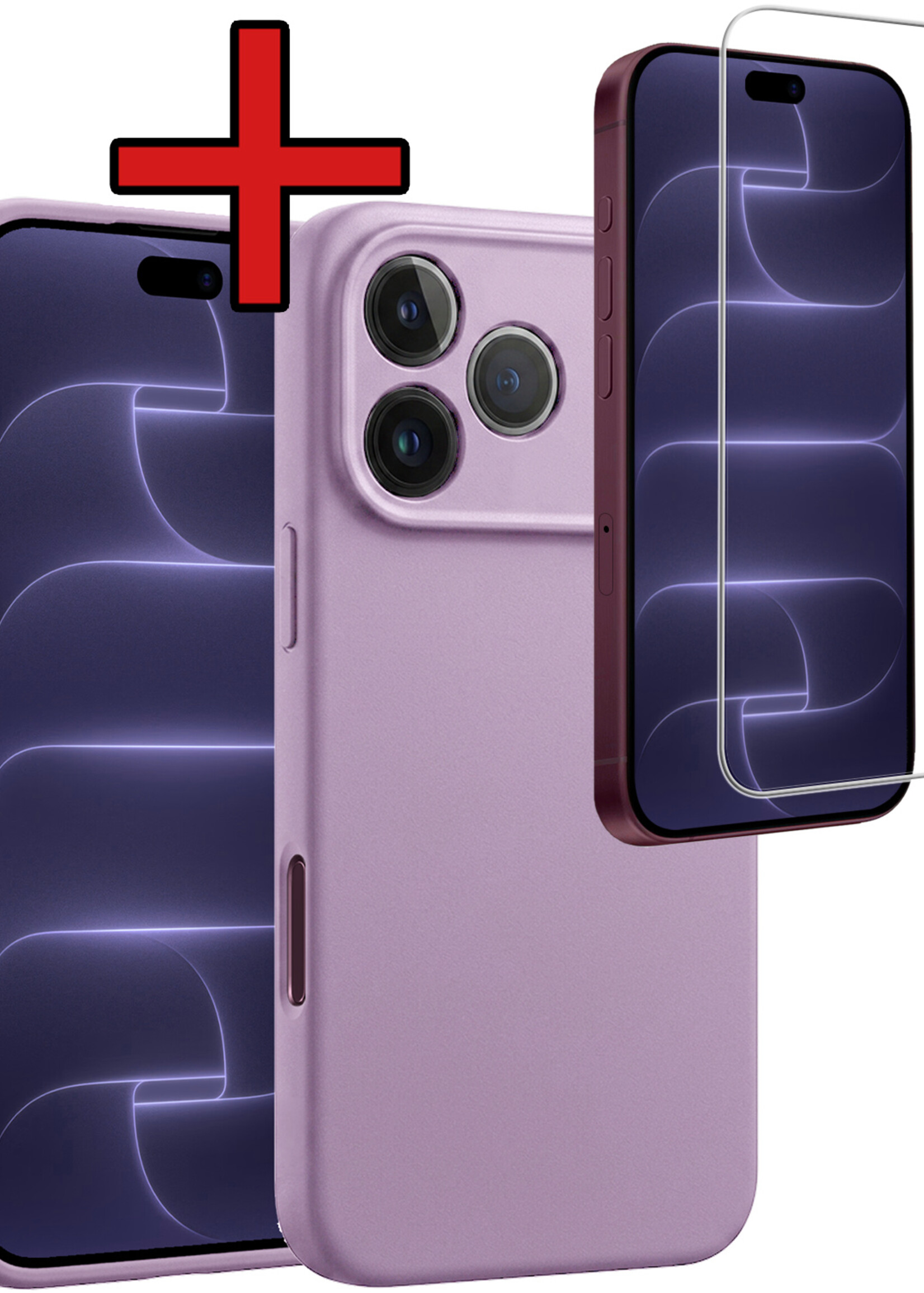 BTH BTH iPhone 18 Pro Hoesje Siliconen Met Screenprotector Met Dichte Notch - Lila