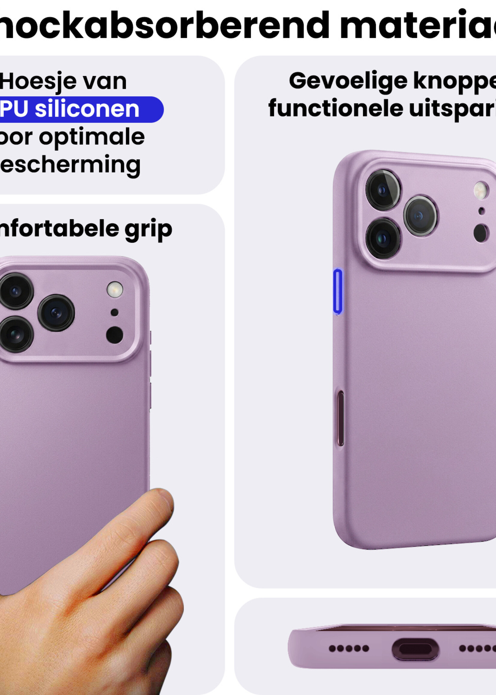 BTH BTH iPhone 18 Pro Hoesje Siliconen Met Screenprotector Met Dichte Notch - Lila