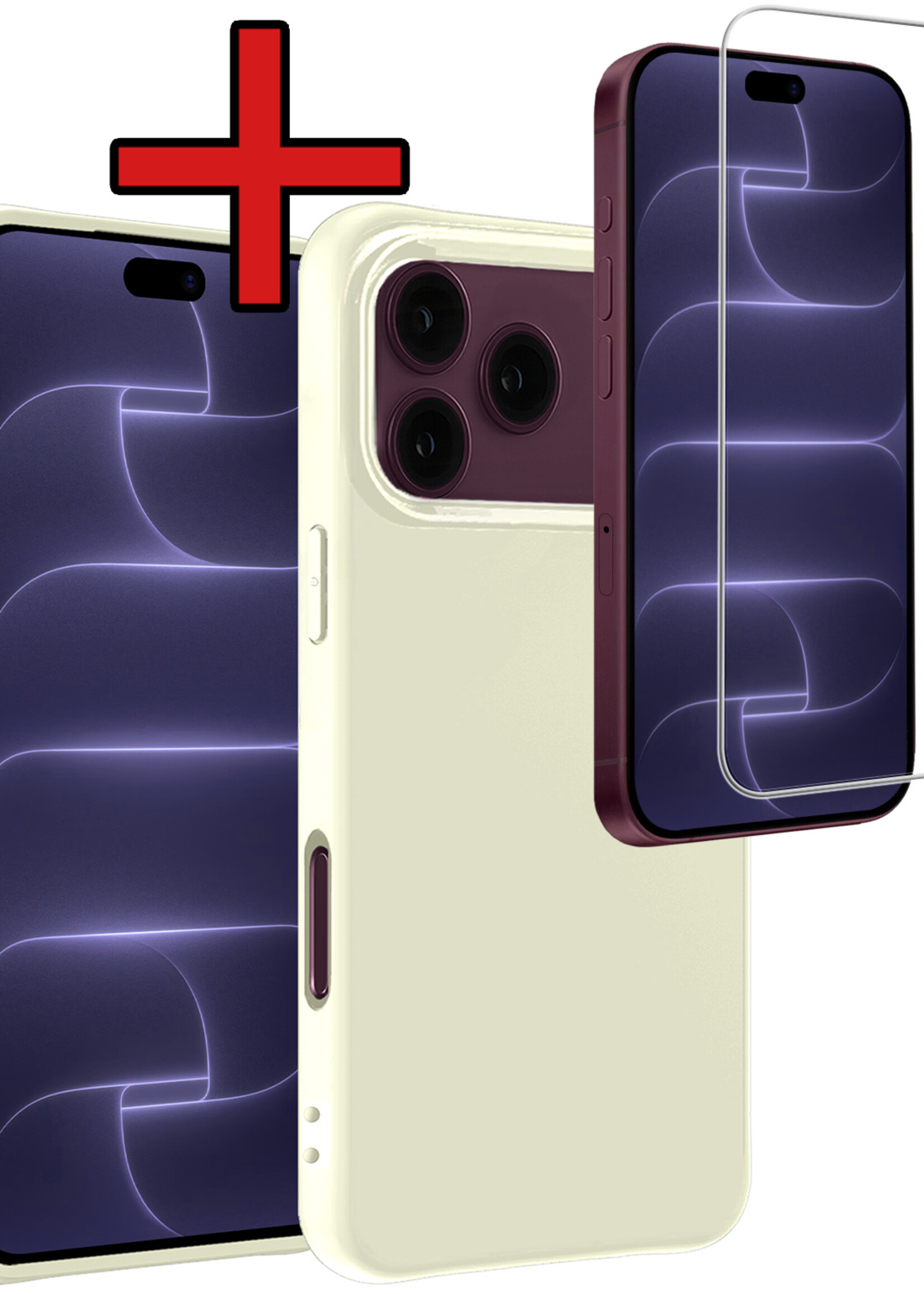 BTH BTH iPhone 18 Pro Hoesje Siliconen Met Screenprotector Met Dichte Notch - Wit