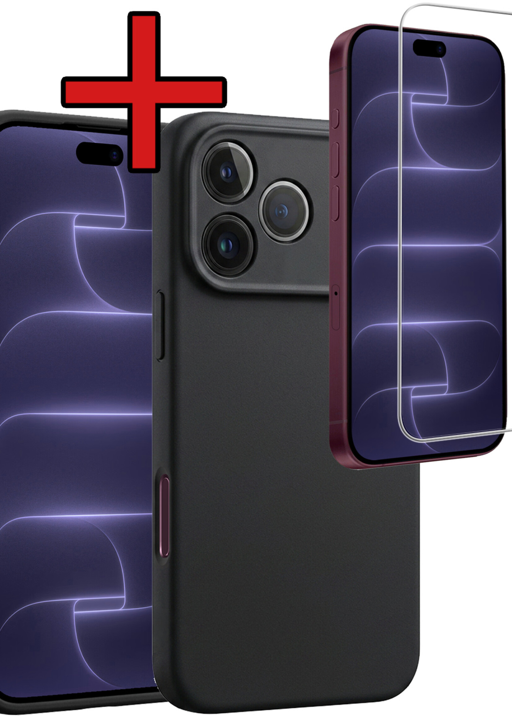BTH BTH iPhone 18 Pro Hoesje Siliconen Met Screenprotector Met Dichte Notch - Zwart