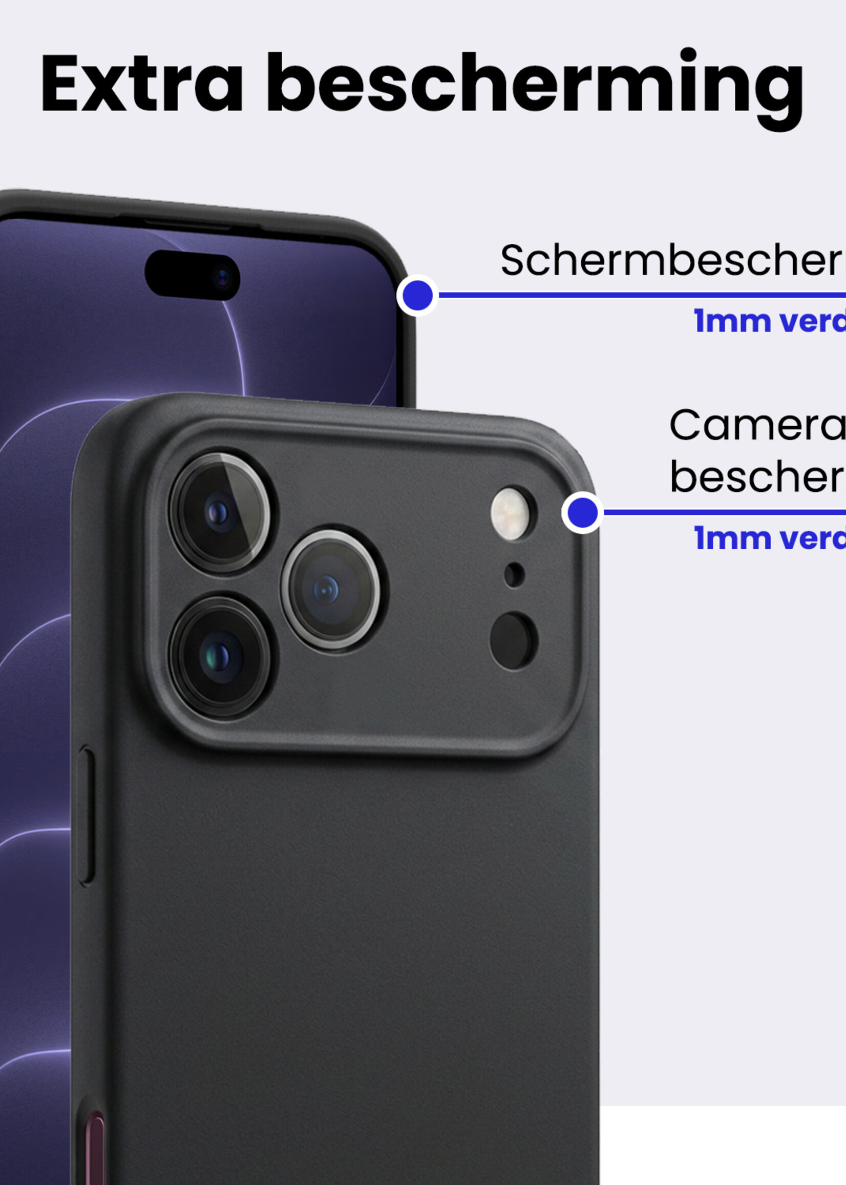 BTH BTH iPhone 18 Pro Hoesje Siliconen Met Screenprotector Met Dichte Notch - Zwart