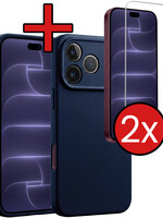 BTH BTH iPhone 18 Pro Hoesje Siliconen Met 2x Screenprotector Met Dichte Notch - Donkerblauw