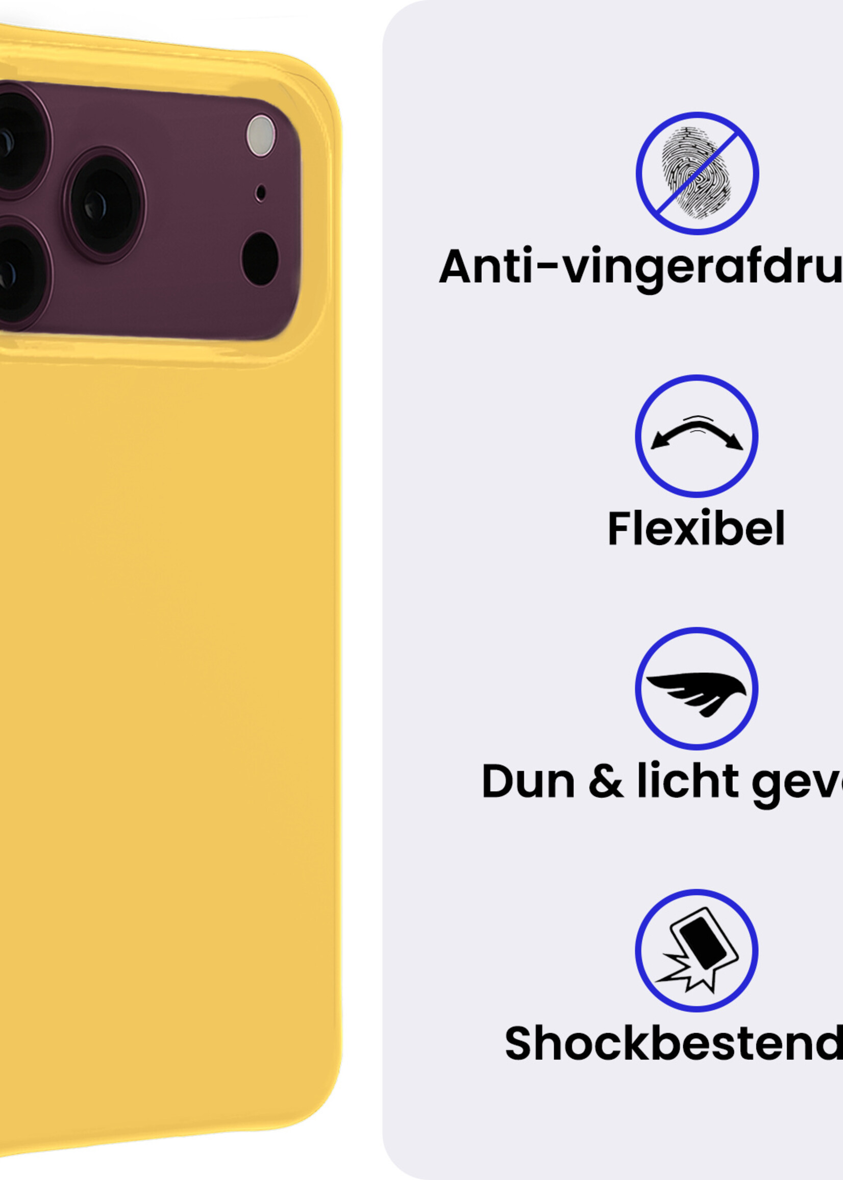 BTH BTH iPhone 18 Pro Hoesje Siliconen Met 2x Screenprotector Met Dichte Notch - Geel