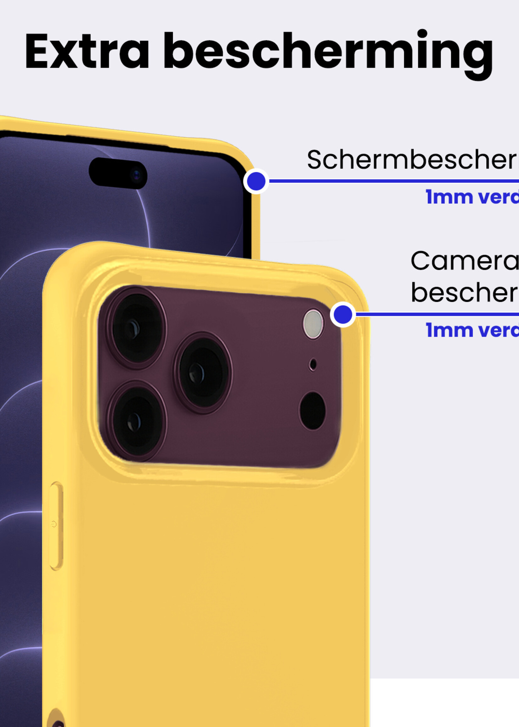 BTH BTH iPhone 18 Pro Hoesje Siliconen Met 2x Screenprotector Met Dichte Notch - Geel