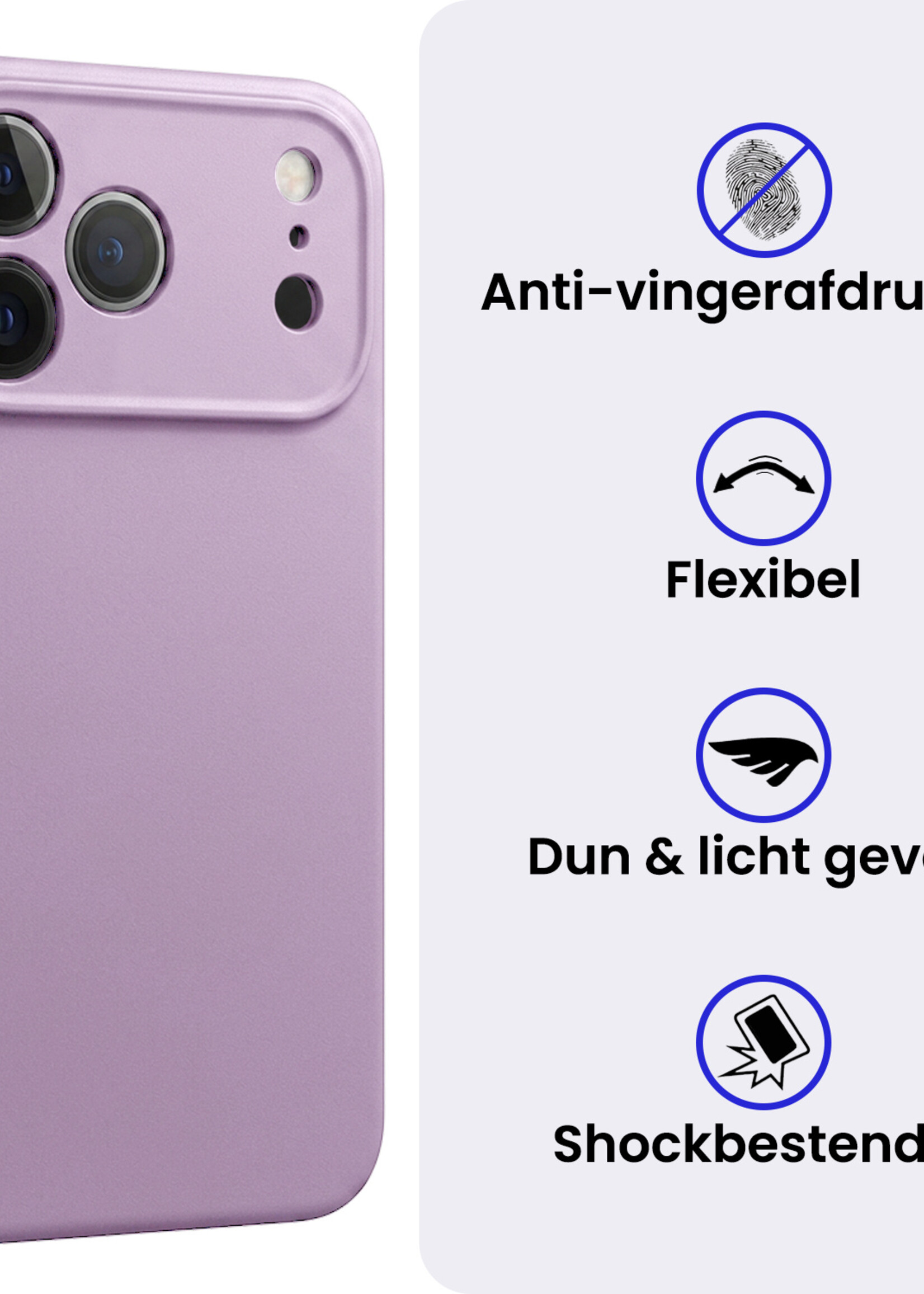 BTH BTH iPhone 18 Pro Hoesje Siliconen Met 2x Screenprotector Met Dichte Notch - Lila