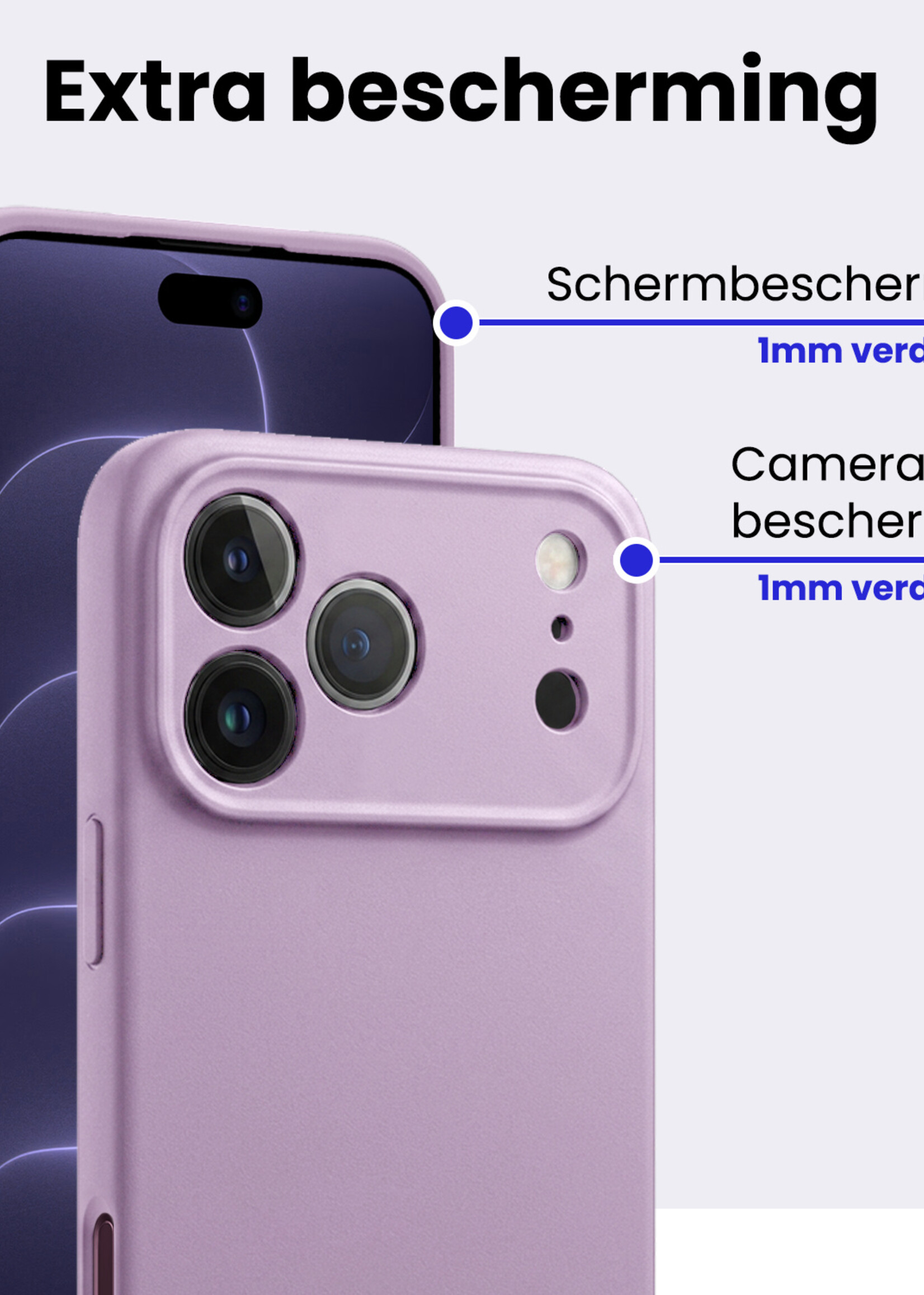 BTH BTH iPhone 18 Pro Hoesje Siliconen Met 2x Screenprotector Met Dichte Notch - Lila