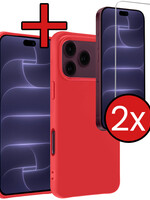 BTH BTH iPhone 18 Pro Hoesje Siliconen Met 2x Screenprotector Met Dichte Notch - Rood