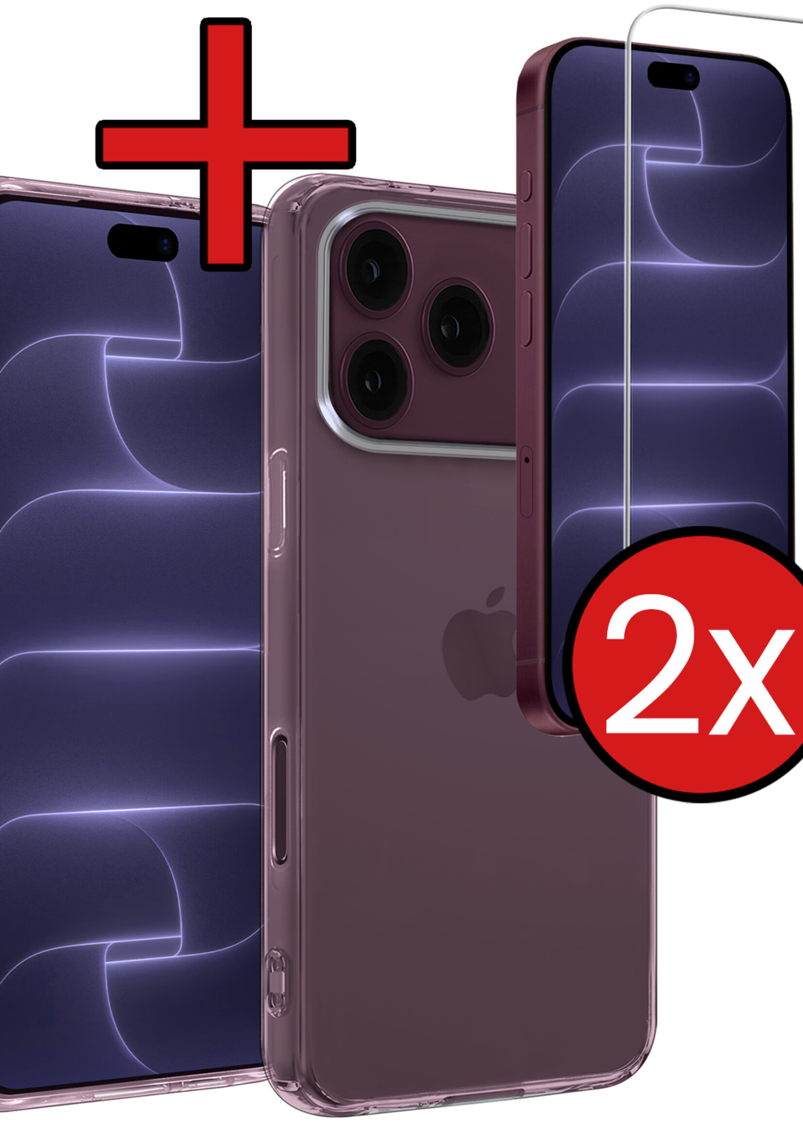 BTH BTH iPhone 18 Pro Hoesje Siliconen Met 2x Screenprotector Met Dichte Notch - Transparant