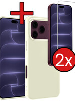 BTH BTH iPhone 18 Pro Hoesje Siliconen Met 2x Screenprotector Met Dichte Notch - Wit