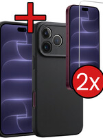 BTH BTH iPhone 18 Pro Hoesje Siliconen Met 2x Screenprotector Met Dichte Notch - Zwart