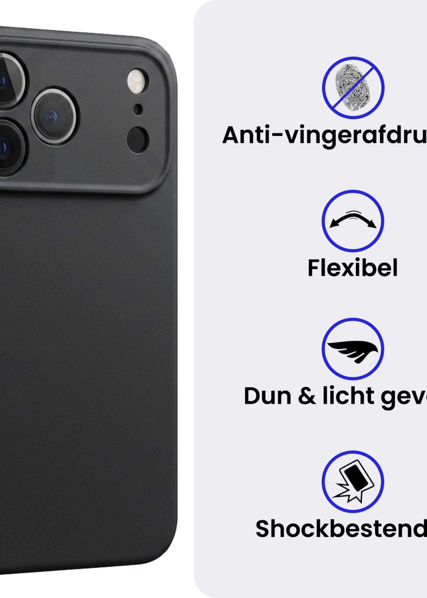 BTH BTH iPhone 18 Pro Hoesje Siliconen Met 2x Screenprotector Met Dichte Notch - Zwart