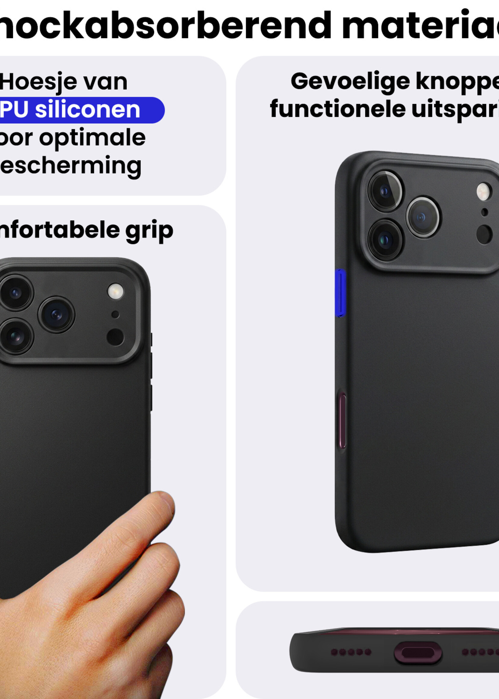 BTH BTH iPhone 18 Pro Hoesje Siliconen Met 2x Screenprotector Met Dichte Notch - Zwart