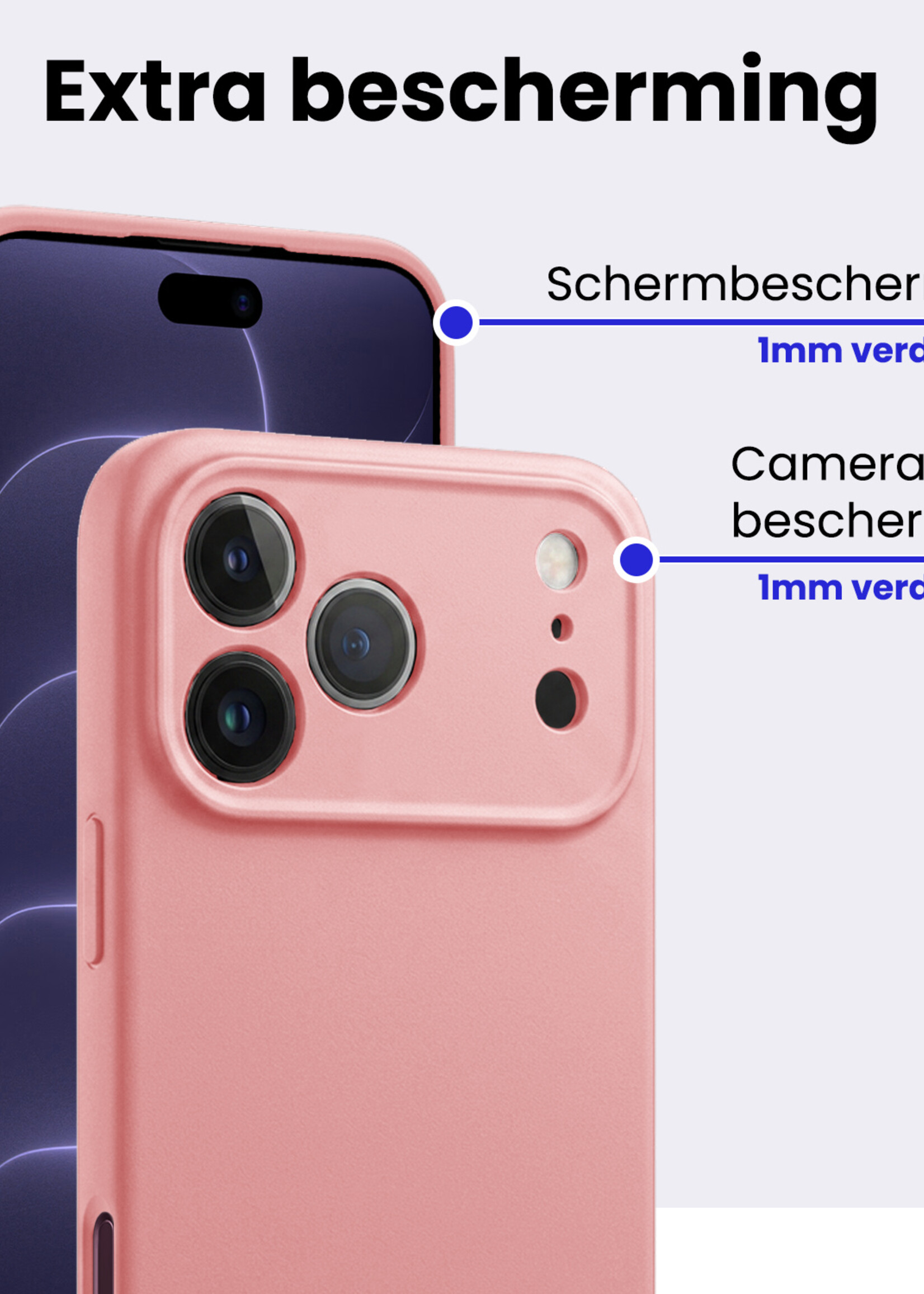 BTH BTH iPhone 18 Pro Max Hoesje Siliconen - Lichtroze - 2 PACK