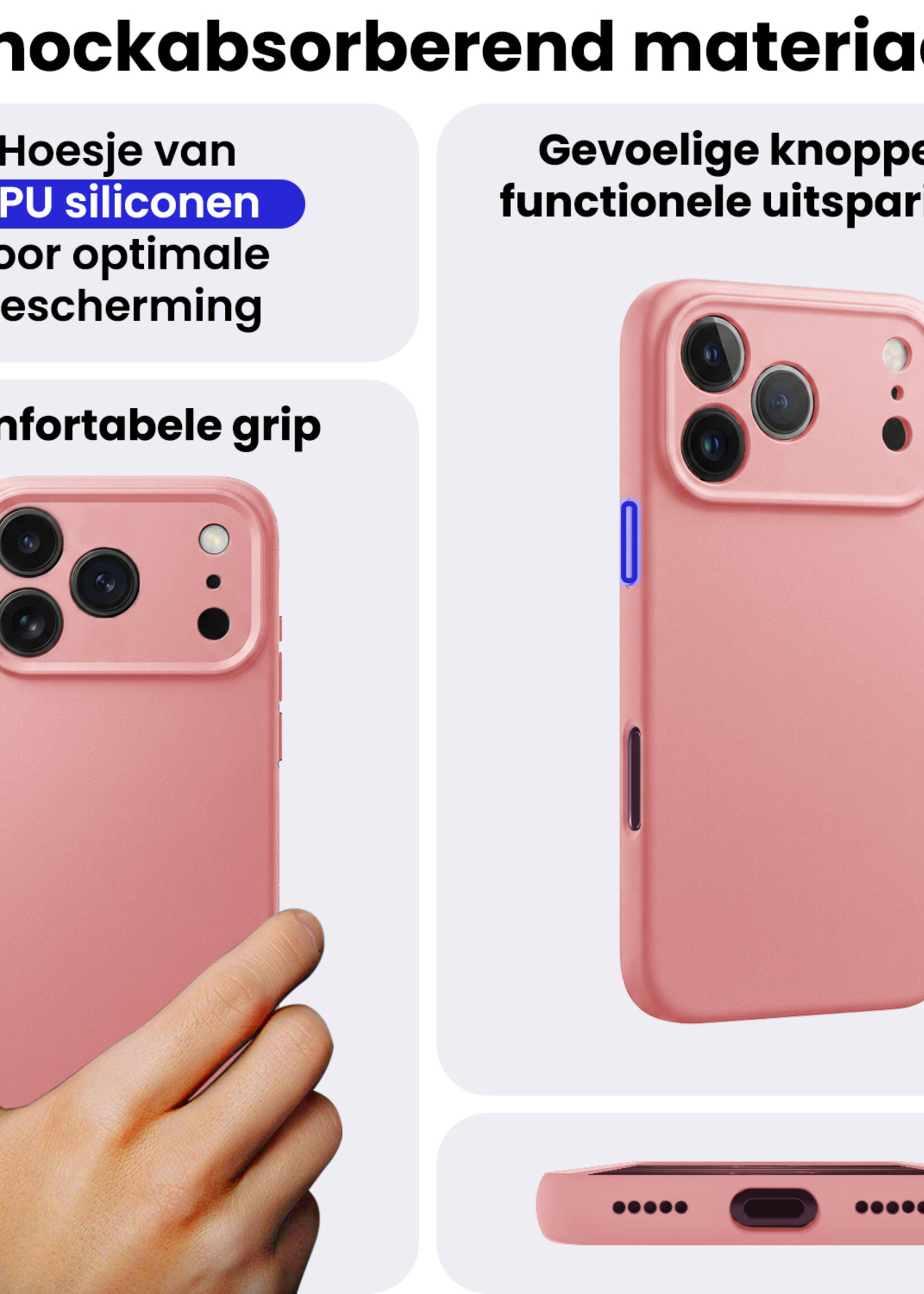 BTH BTH iPhone 18 Pro Max Hoesje Siliconen - Lichtroze - 2 PACK