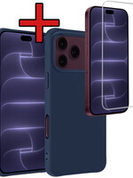 BTH BTH iPhone 18 Pro Max Hoesje Siliconen Met Screenprotector Met Dichte Notch - Donkerblauw