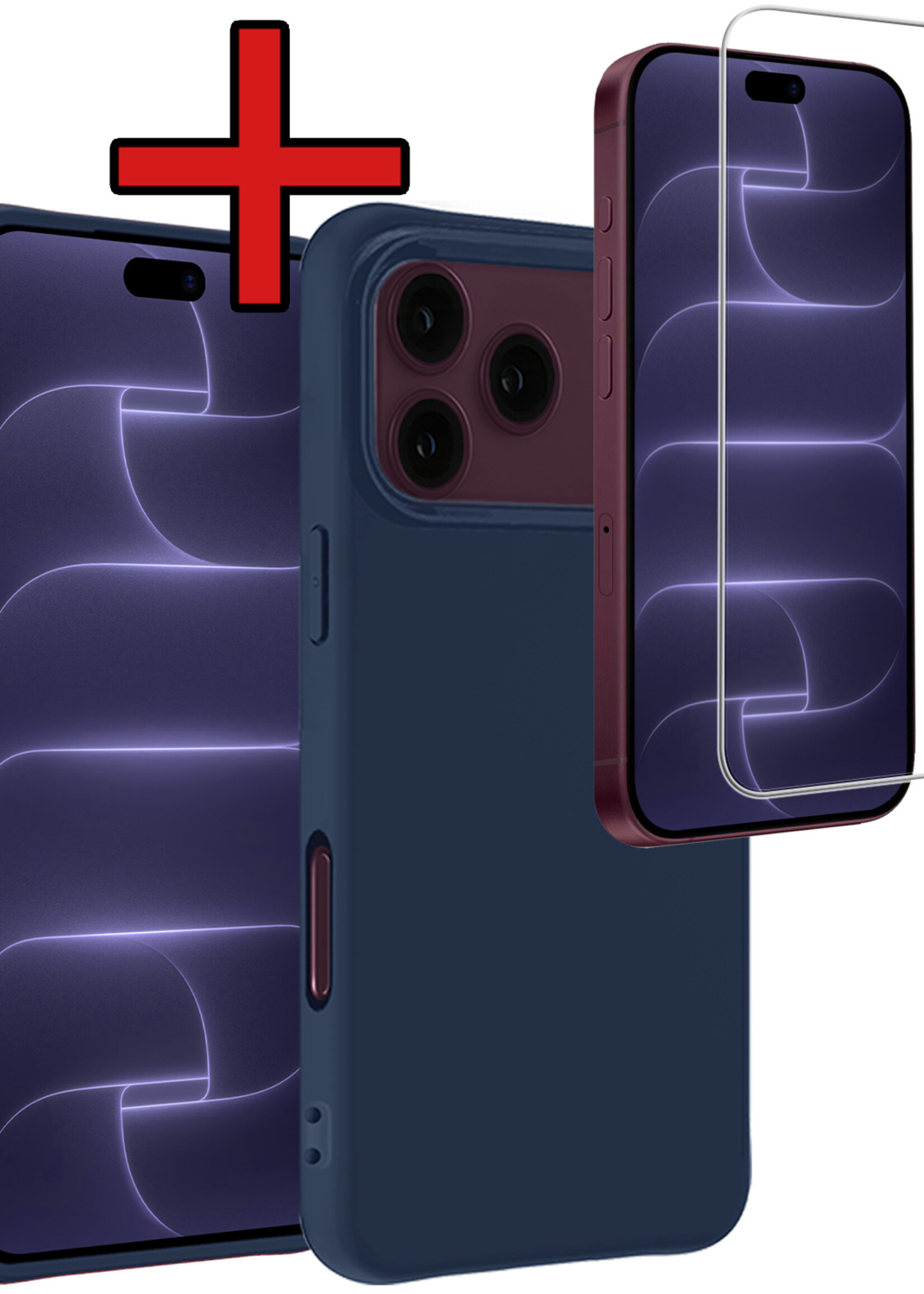 BTH BTH iPhone 18 Pro Max Hoesje Siliconen Met Screenprotector Met Dichte Notch - Donkerblauw