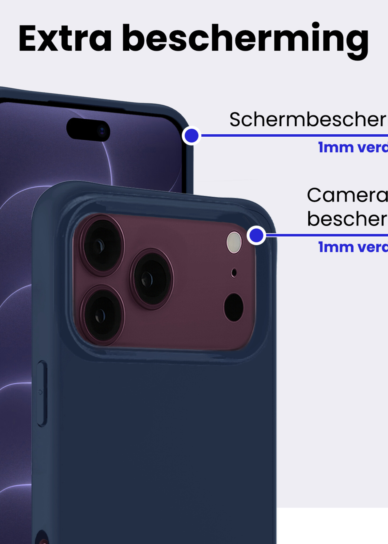 BTH BTH iPhone 18 Pro Max Hoesje Siliconen Met Screenprotector Met Dichte Notch - Donkerblauw