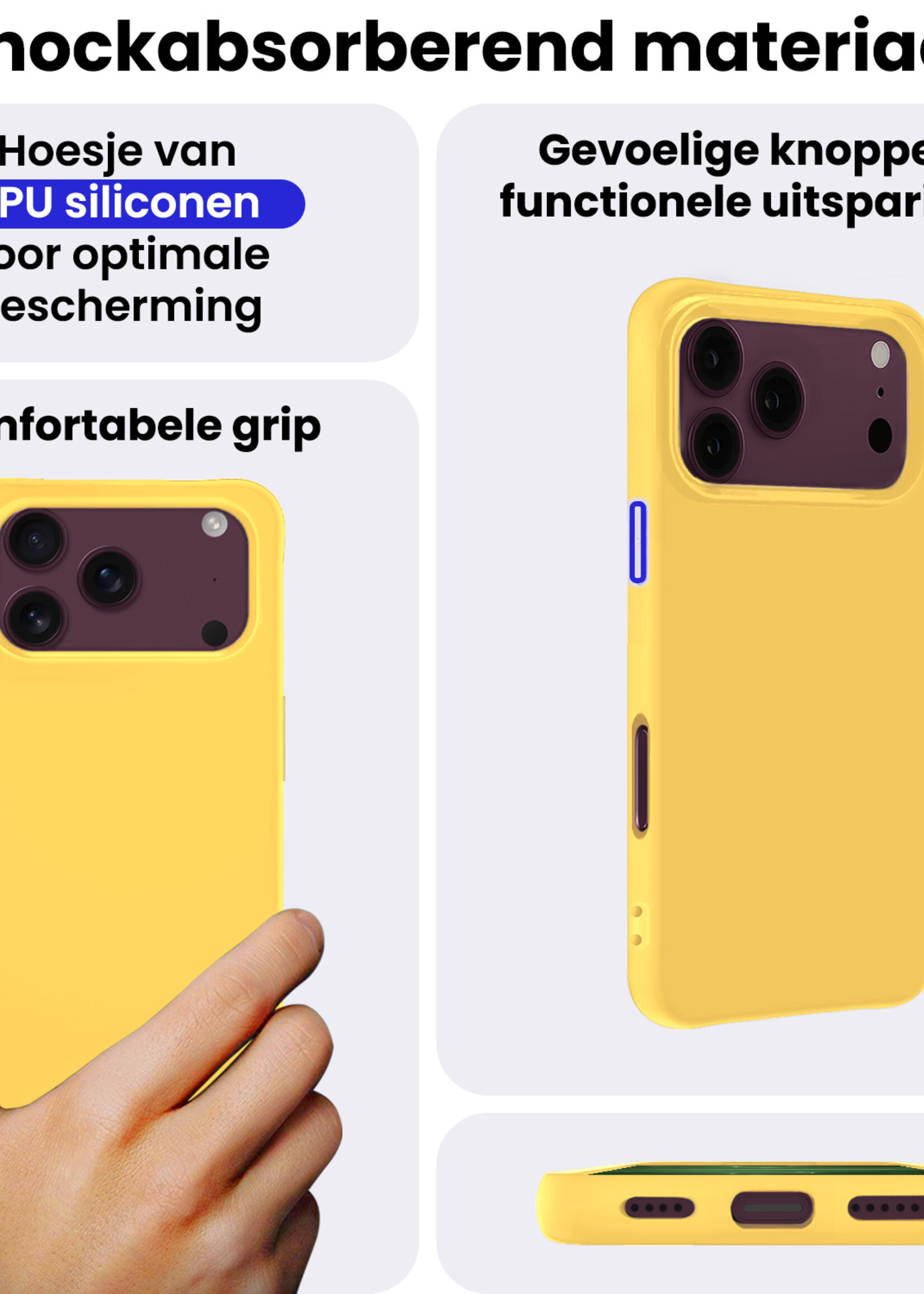 BTH BTH iPhone 18 Pro Max Hoesje Siliconen Met Screenprotector Met Dichte Notch - Geel