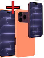 BTH BTH iPhone 18 Pro Max Hoesje Siliconen Met Screenprotector Met Dichte Notch - Perzik