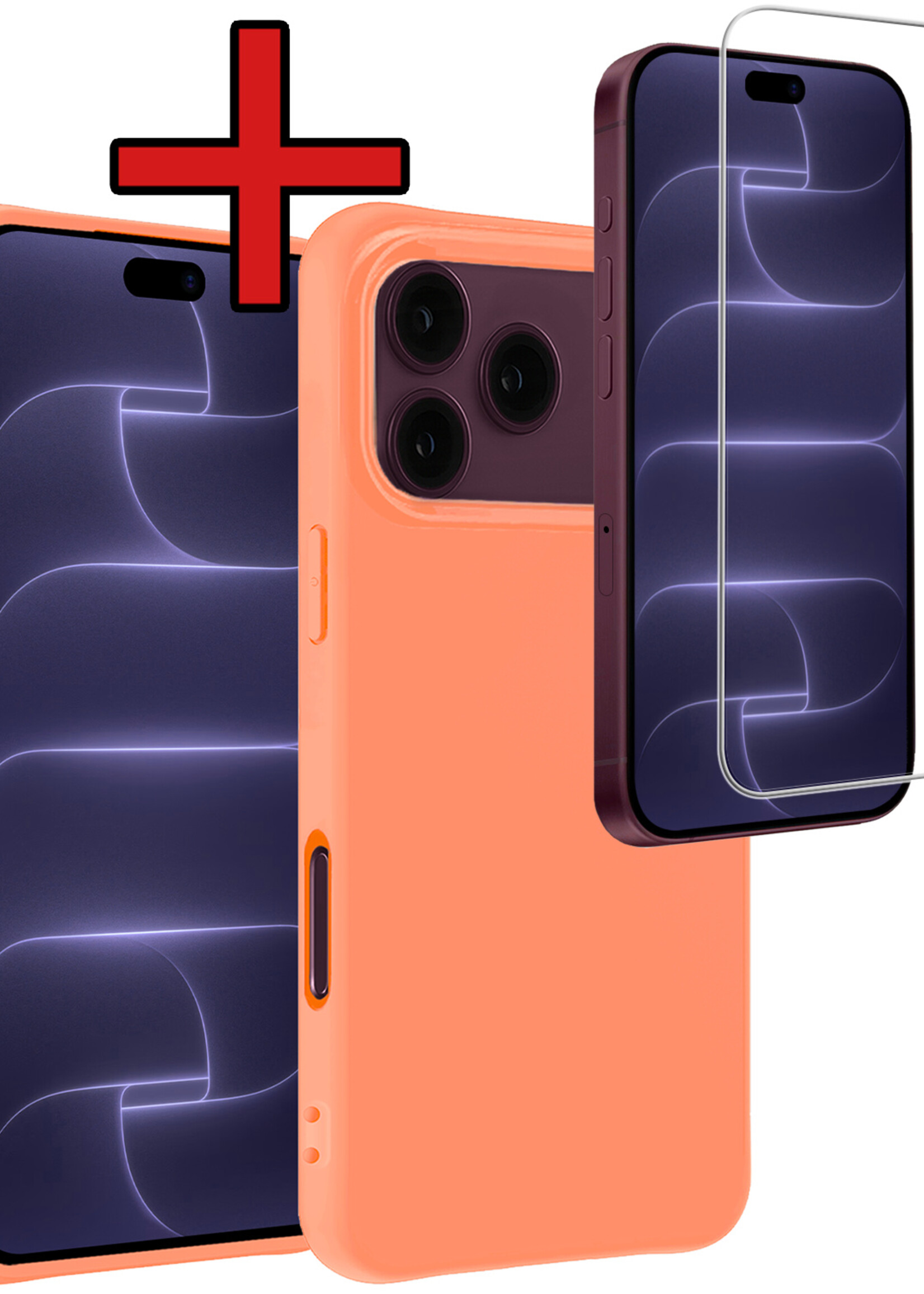 BTH BTH iPhone 18 Pro Max Hoesje Siliconen Met Screenprotector Met Dichte Notch - Perzik