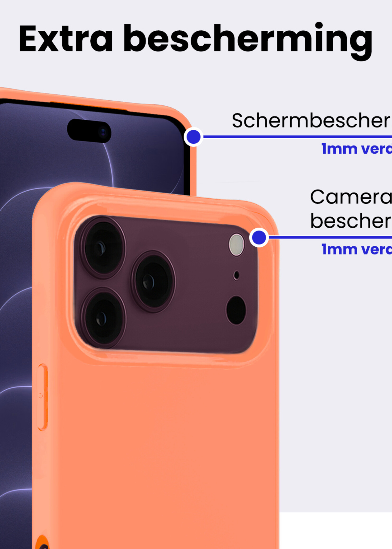 BTH BTH iPhone 18 Pro Max Hoesje Siliconen Met Screenprotector Met Dichte Notch - Perzik